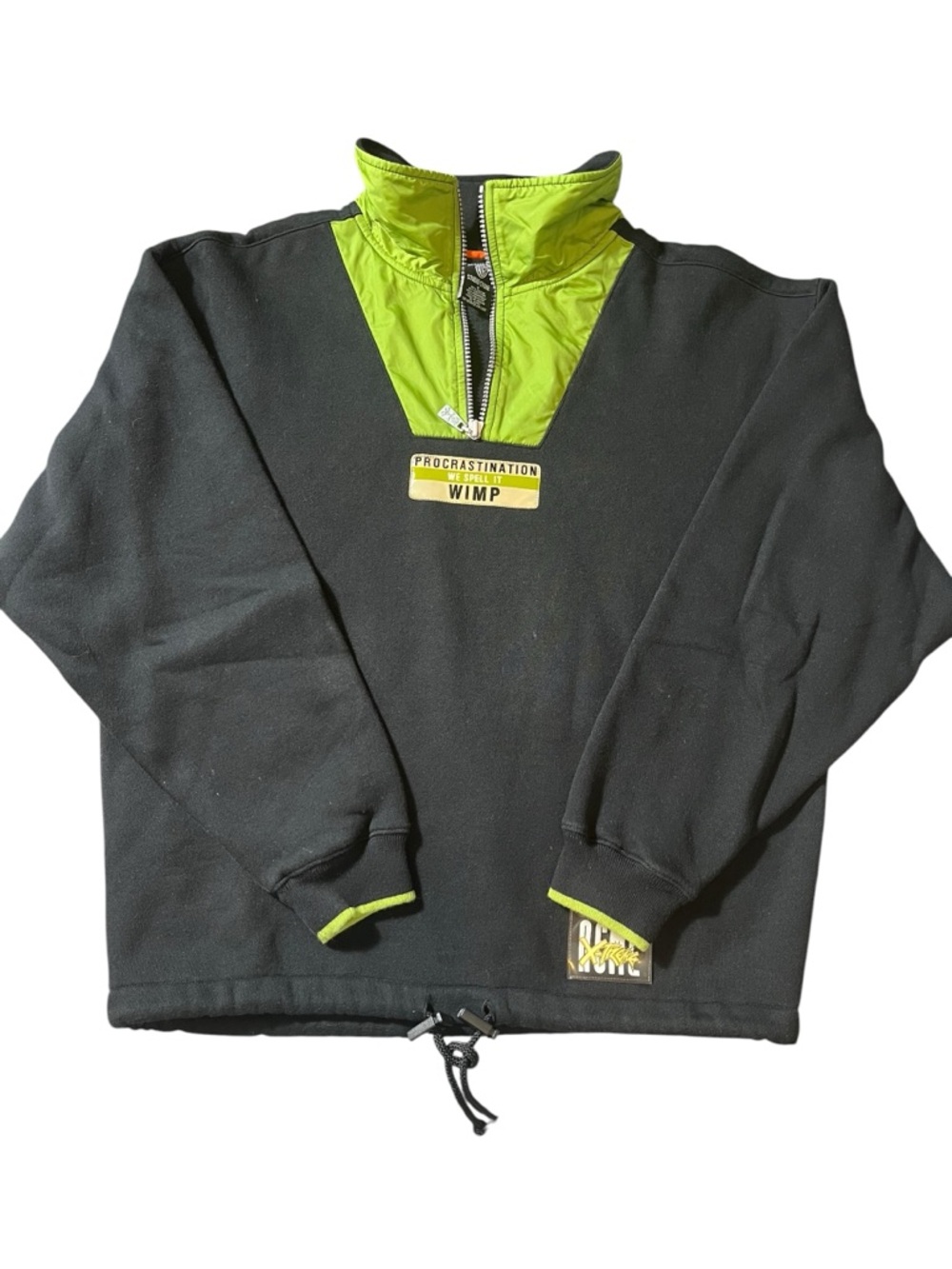Vintage Warner Bros Studio Store quarter zip pullover in black and neon green S